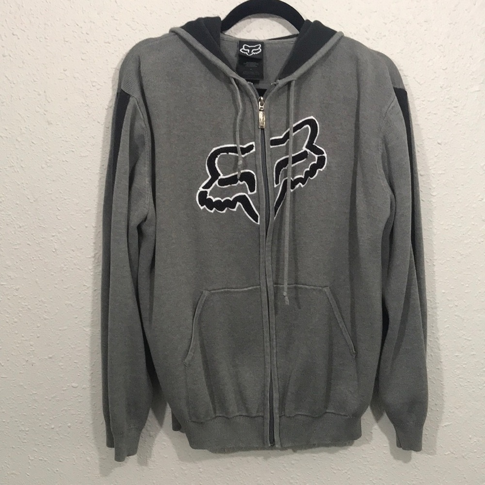 Fox Racing Gray Embroidered Insignia Kangaroo Pocket‎ Hooded Sweater size M